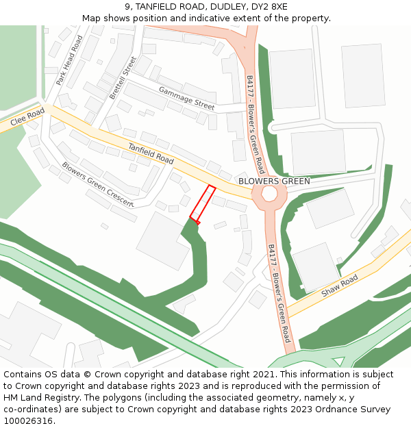 9, TANFIELD ROAD, DUDLEY, DY2 8XE: Location map and indicative extent of plot