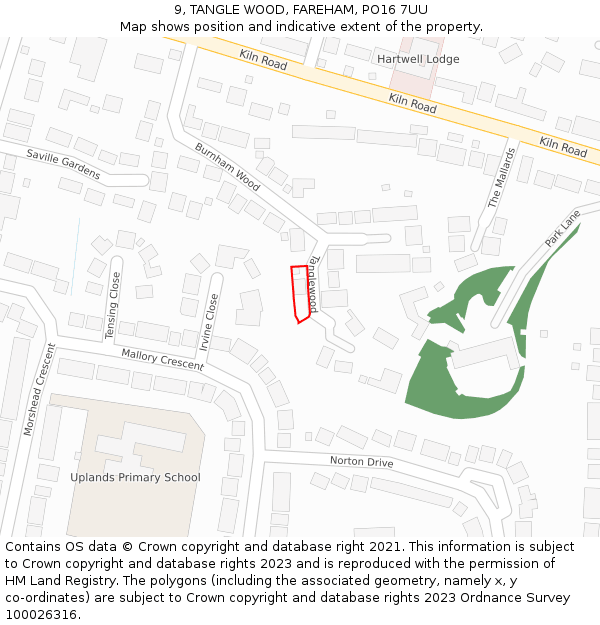 9, TANGLE WOOD, FAREHAM, PO16 7UU: Location map and indicative extent of plot