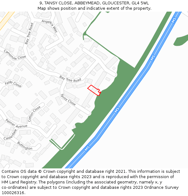 9, TANSY CLOSE, ABBEYMEAD, GLOUCESTER, GL4 5WL: Location map and indicative extent of plot