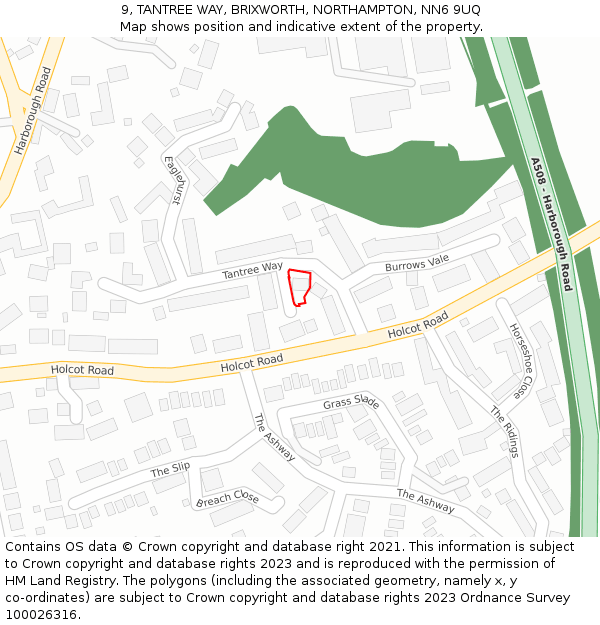 9, TANTREE WAY, BRIXWORTH, NORTHAMPTON, NN6 9UQ: Location map and indicative extent of plot