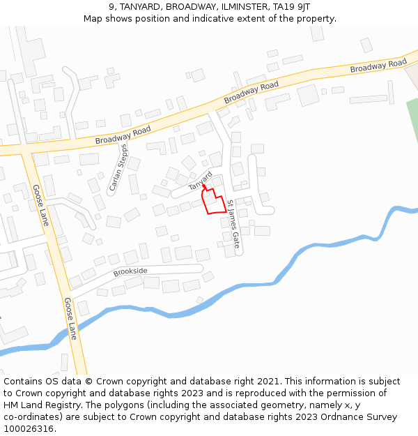 9, TANYARD, BROADWAY, ILMINSTER, TA19 9JT: Location map and indicative extent of plot