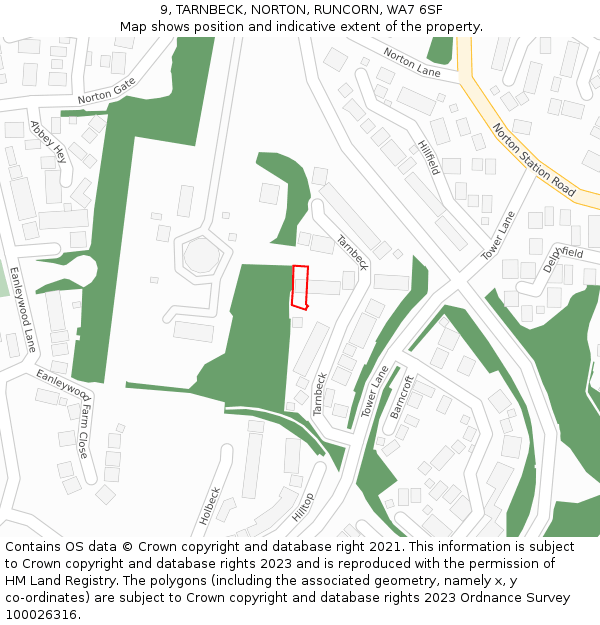 9, TARNBECK, NORTON, RUNCORN, WA7 6SF: Location map and indicative extent of plot