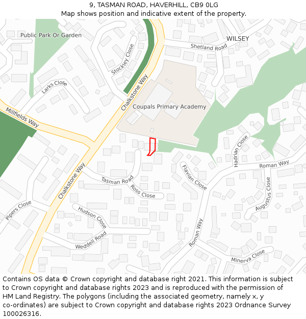 9, TASMAN ROAD, HAVERHILL, CB9 0LG: Location map and indicative extent of plot