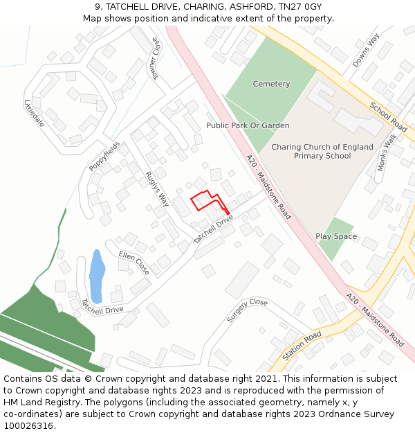 9, TATCHELL DRIVE, CHARING, ASHFORD, TN27 0GY: Location map and indicative extent of plot