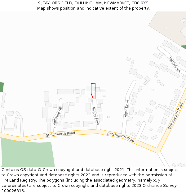 9, TAYLORS FIELD, DULLINGHAM, NEWMARKET, CB8 9XS: Location map and indicative extent of plot