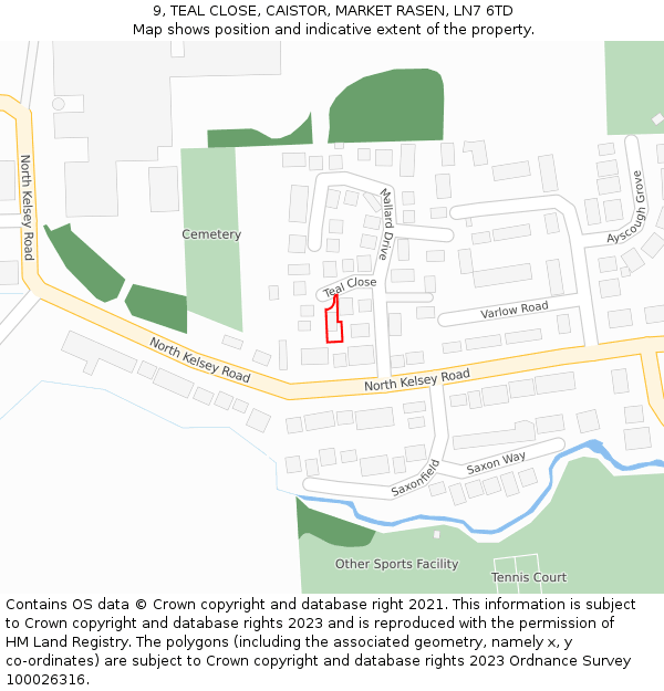 9, TEAL CLOSE, CAISTOR, MARKET RASEN, LN7 6TD: Location map and indicative extent of plot