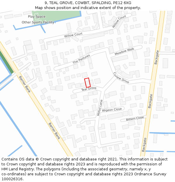 9, TEAL GROVE, COWBIT, SPALDING, PE12 6XG: Location map and indicative extent of plot