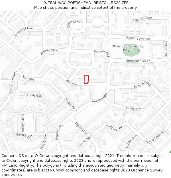 9, TEAL WAY, PORTISHEAD, BRISTOL, BS20 7EF: Location map and indicative extent of plot