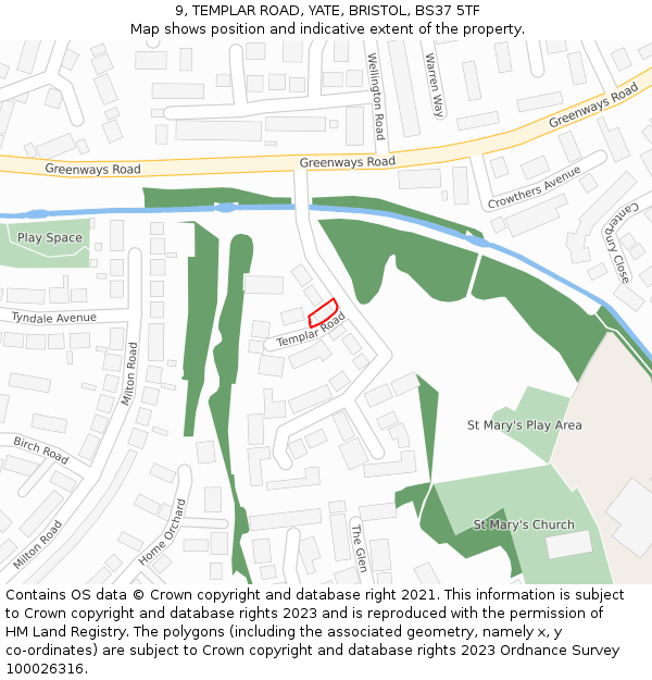 9, TEMPLAR ROAD, YATE, BRISTOL, BS37 5TF: Location map and indicative extent of plot