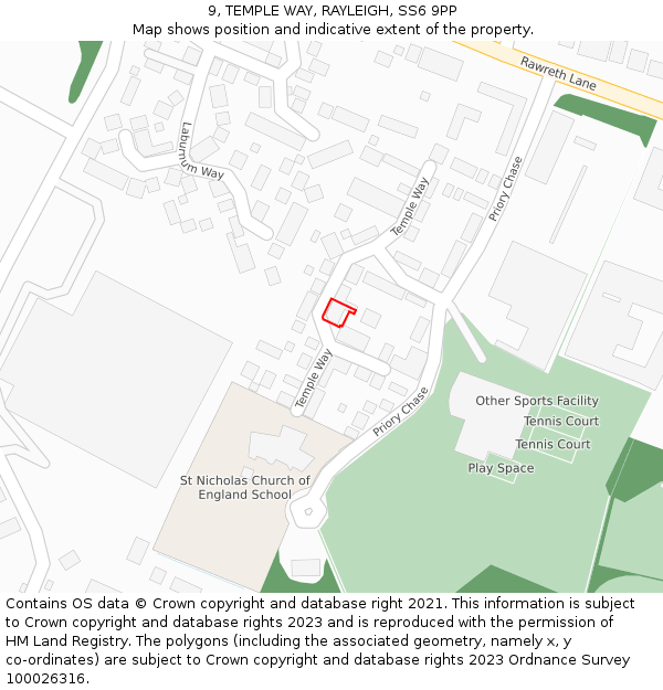 9, TEMPLE WAY, RAYLEIGH, SS6 9PP: Location map and indicative extent of plot