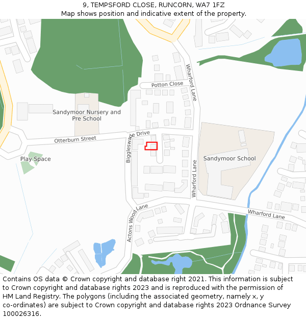 9, TEMPSFORD CLOSE, RUNCORN, WA7 1FZ: Location map and indicative extent of plot