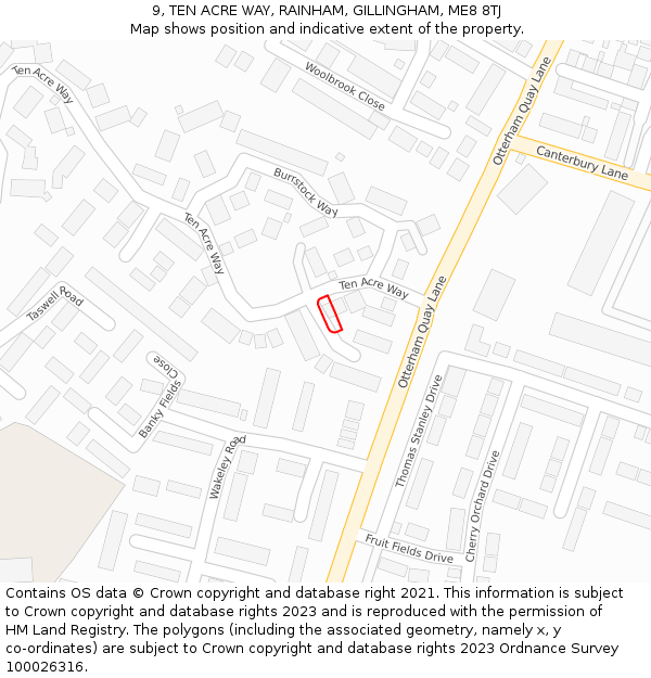 9, TEN ACRE WAY, RAINHAM, GILLINGHAM, ME8 8TJ: Location map and indicative extent of plot