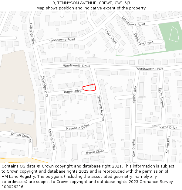 9, TENNYSON AVENUE, CREWE, CW1 5JR: Location map and indicative extent of plot