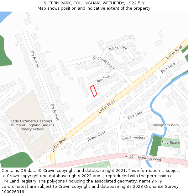 9, TERN PARK, COLLINGHAM, WETHERBY, LS22 5LY: Location map and indicative extent of plot