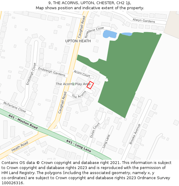 9, THE ACORNS, UPTON, CHESTER, CH2 1JL: Location map and indicative extent of plot