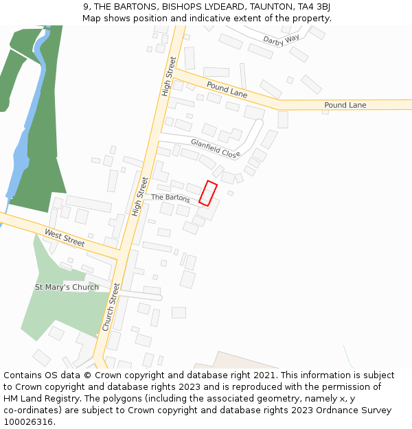 9, THE BARTONS, BISHOPS LYDEARD, TAUNTON, TA4 3BJ: Location map and indicative extent of plot