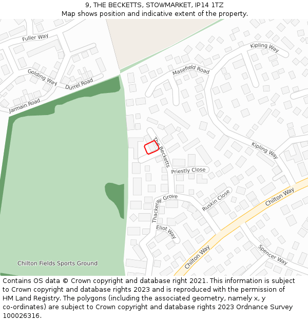 9, THE BECKETTS, STOWMARKET, IP14 1TZ: Location map and indicative extent of plot