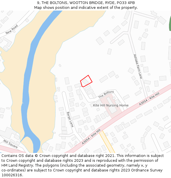 9, THE BOLTONS, WOOTTON BRIDGE, RYDE, PO33 4PB: Location map and indicative extent of plot