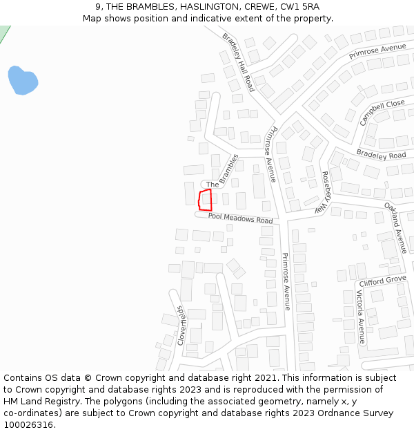 9, THE BRAMBLES, HASLINGTON, CREWE, CW1 5RA: Location map and indicative extent of plot