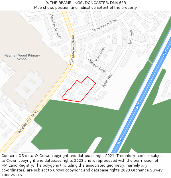 9, THE BRAMBLINGS, DONCASTER, DN4 6FB: Location map and indicative extent of plot