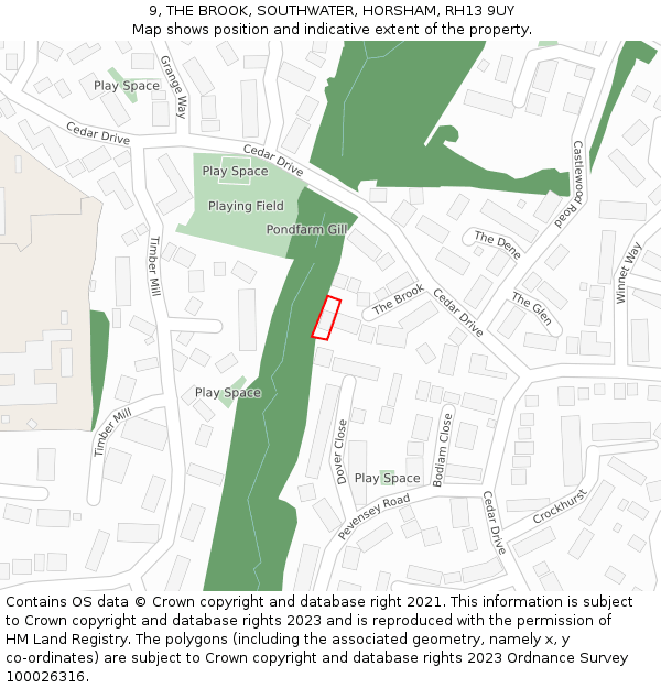 9, THE BROOK, SOUTHWATER, HORSHAM, RH13 9UY: Location map and indicative extent of plot