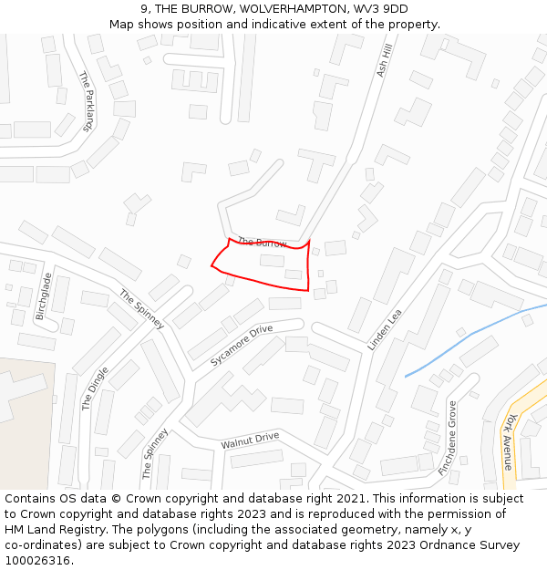 9, THE BURROW, WOLVERHAMPTON, WV3 9DD: Location map and indicative extent of plot
