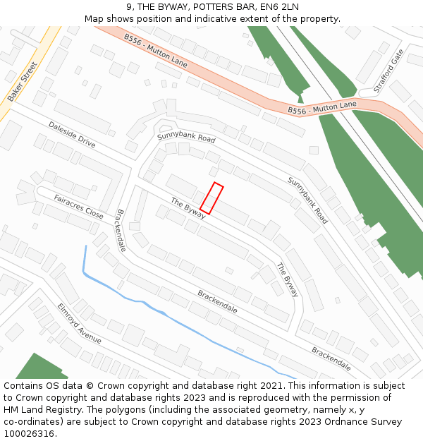 9, THE BYWAY, POTTERS BAR, EN6 2LN: Location map and indicative extent of plot