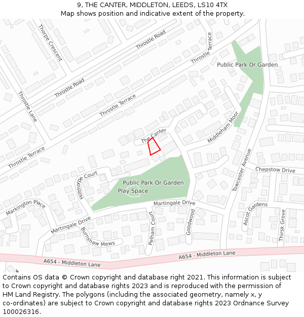 9, THE CANTER, MIDDLETON, LEEDS, LS10 4TX: Location map and indicative extent of plot