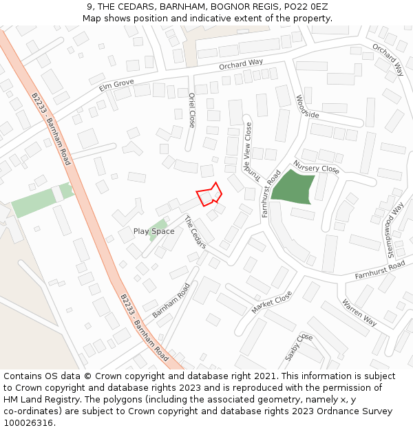 9, THE CEDARS, BARNHAM, BOGNOR REGIS, PO22 0EZ: Location map and indicative extent of plot