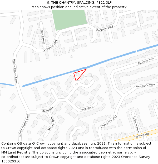 9, THE CHANTRY, SPALDING, PE11 3LF: Location map and indicative extent of plot