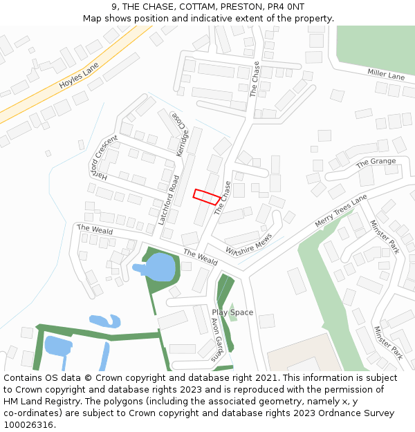 9, THE CHASE, COTTAM, PRESTON, PR4 0NT: Location map and indicative extent of plot