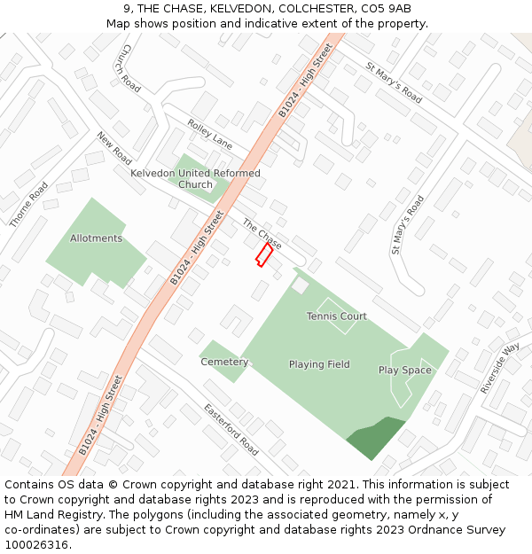 9, THE CHASE, KELVEDON, COLCHESTER, CO5 9AB: Location map and indicative extent of plot