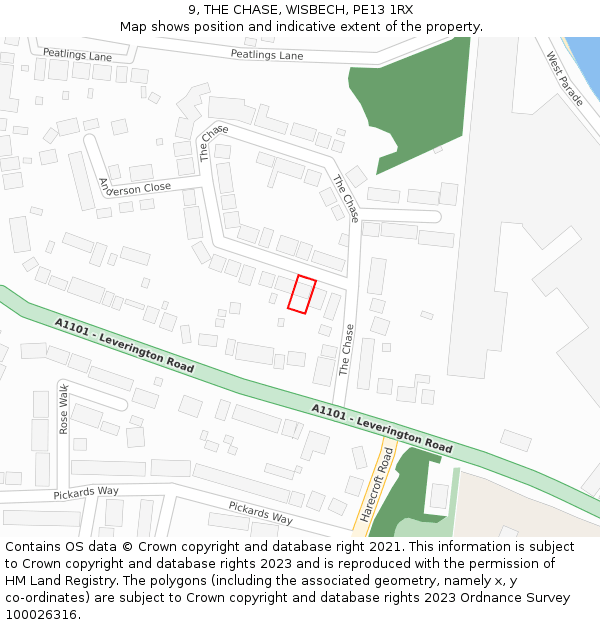 9, THE CHASE, WISBECH, PE13 1RX: Location map and indicative extent of plot