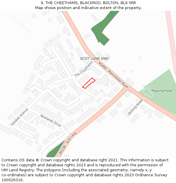 9, THE CHEETHAMS, BLACKROD, BOLTON, BL6 5RR: Location map and indicative extent of plot