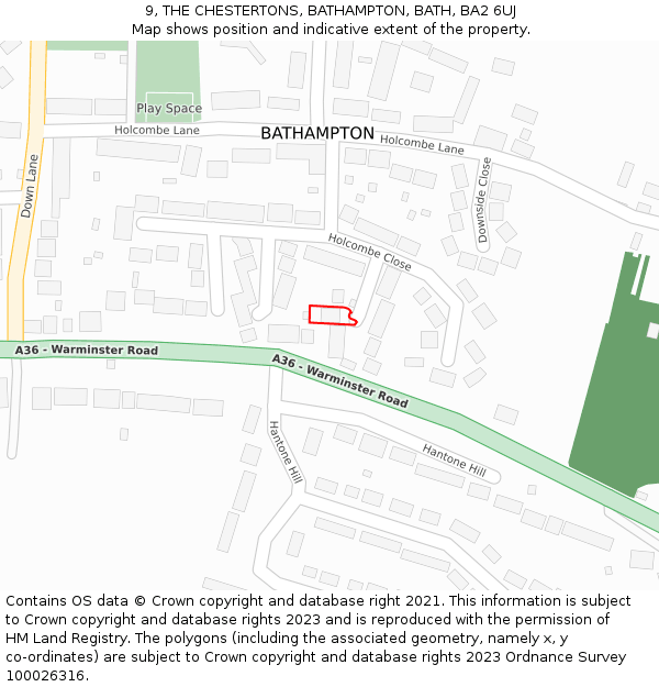 9, THE CHESTERTONS, BATHAMPTON, BATH, BA2 6UJ: Location map and indicative extent of plot