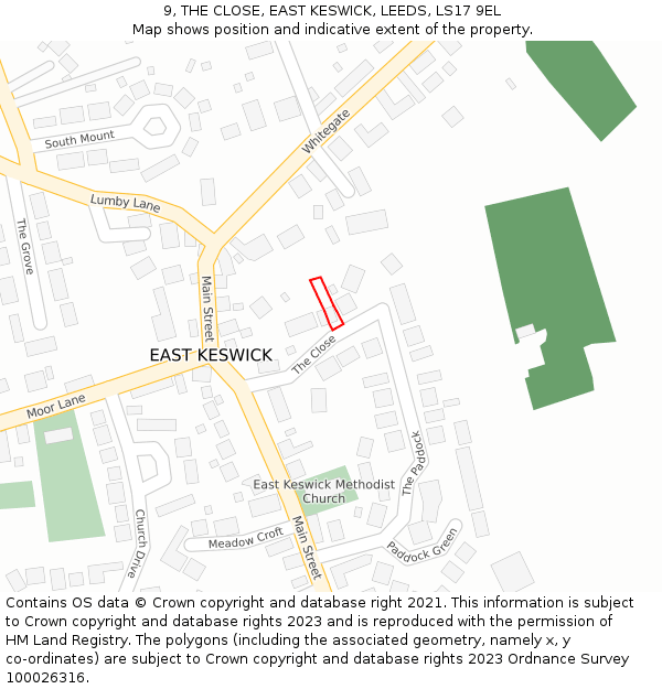 9, THE CLOSE, EAST KESWICK, LEEDS, LS17 9EL: Location map and indicative extent of plot