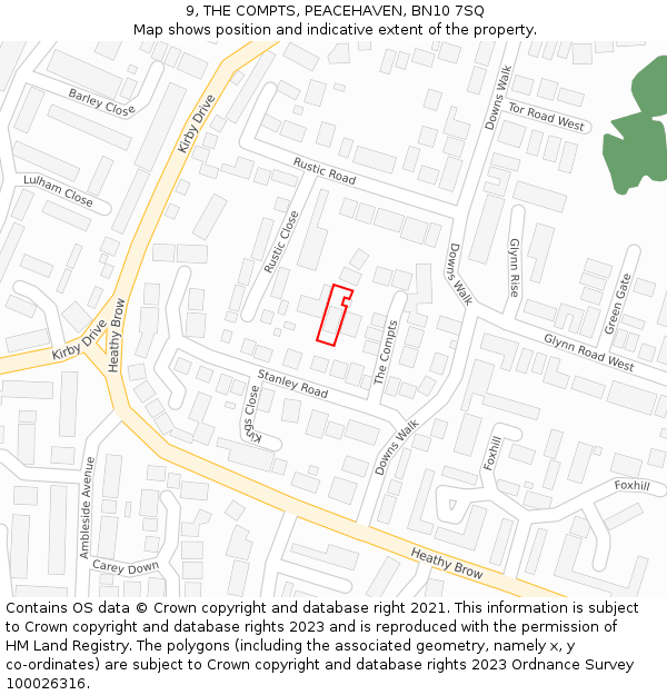 9, THE COMPTS, PEACEHAVEN, BN10 7SQ: Location map and indicative extent of plot