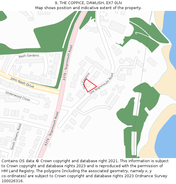 9, THE COPPICE, DAWLISH, EX7 0LN: Location map and indicative extent of plot