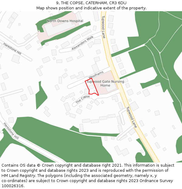 9, THE COPSE, CATERHAM, CR3 6DU: Location map and indicative extent of plot