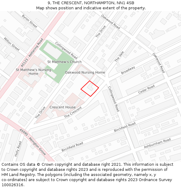 9, THE CRESCENT, NORTHAMPTON, NN1 4SB: Location map and indicative extent of plot