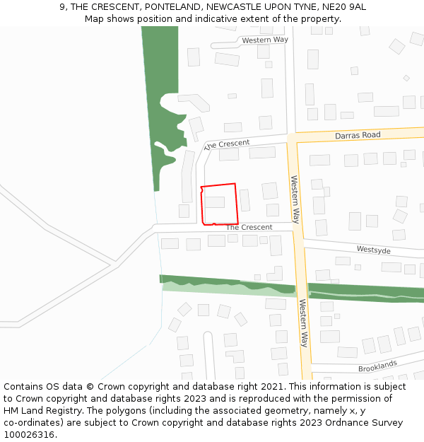 9, THE CRESCENT, PONTELAND, NEWCASTLE UPON TYNE, NE20 9AL: Location map and indicative extent of plot