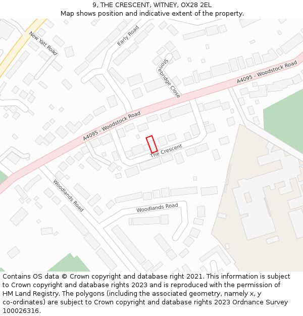 9, THE CRESCENT, WITNEY, OX28 2EL: Location map and indicative extent of plot