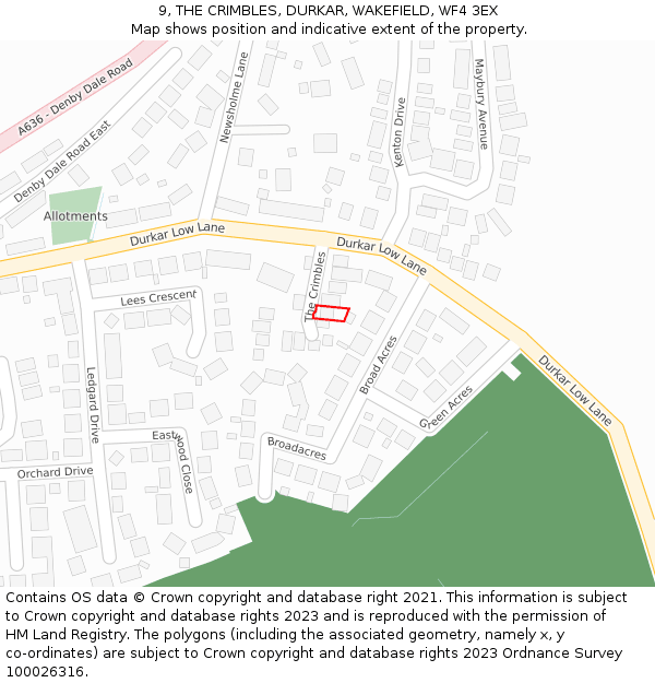 9, THE CRIMBLES, DURKAR, WAKEFIELD, WF4 3EX: Location map and indicative extent of plot