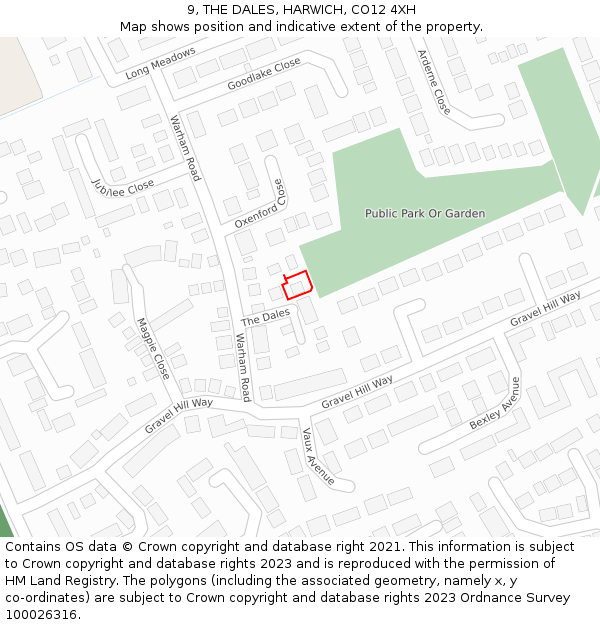 9, THE DALES, HARWICH, CO12 4XH: Location map and indicative extent of plot