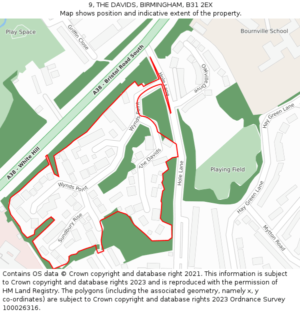 9, THE DAVIDS, BIRMINGHAM, B31 2EX: Location map and indicative extent of plot