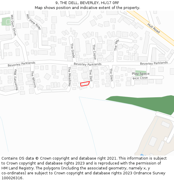 9, THE DELL, BEVERLEY, HU17 0RF: Location map and indicative extent of plot