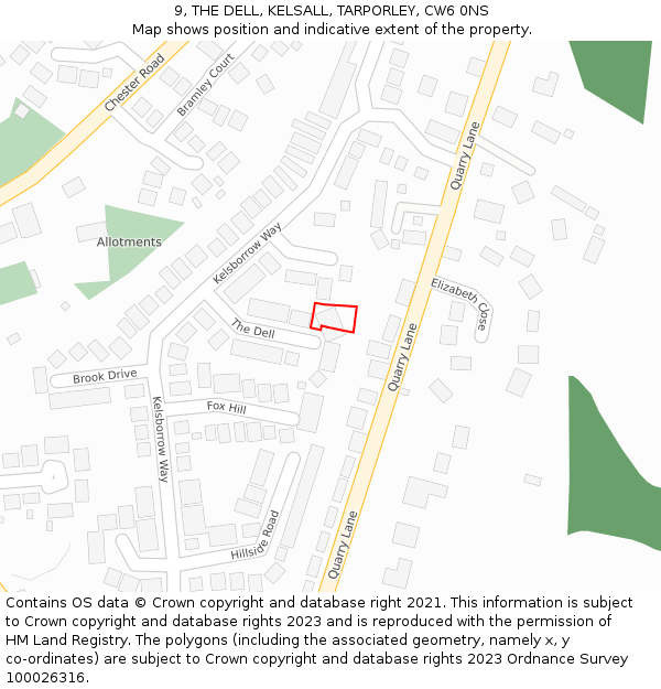 9, THE DELL, KELSALL, TARPORLEY, CW6 0NS: Location map and indicative extent of plot