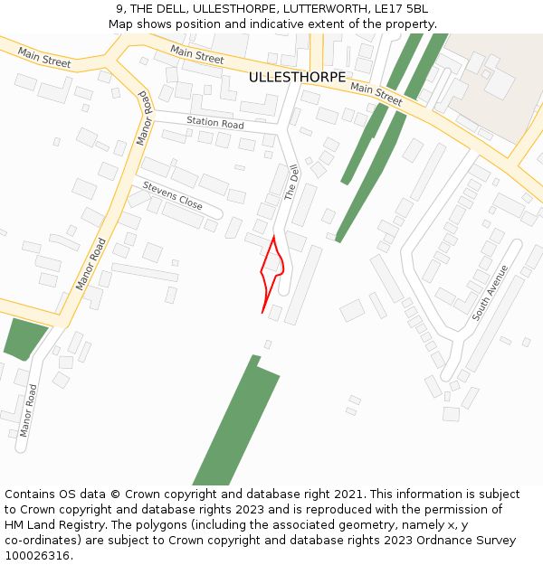 9, THE DELL, ULLESTHORPE, LUTTERWORTH, LE17 5BL: Location map and indicative extent of plot