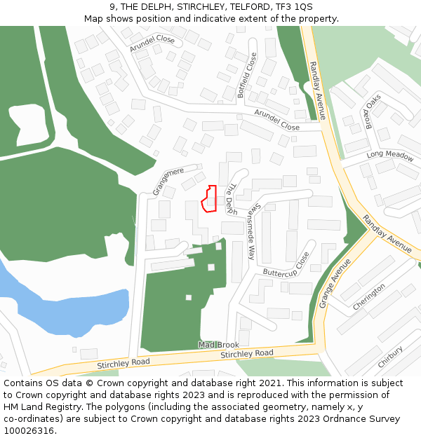 9, THE DELPH, STIRCHLEY, TELFORD, TF3 1QS: Location map and indicative extent of plot