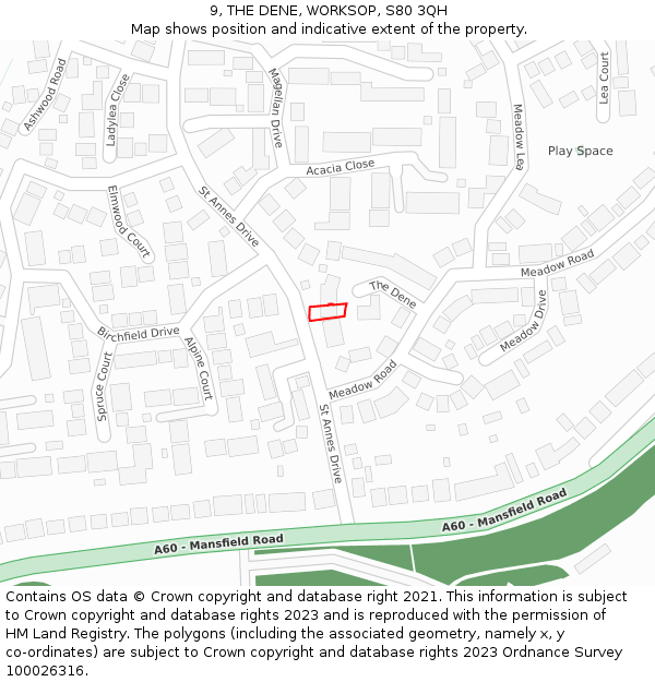 9, THE DENE, WORKSOP, S80 3QH: Location map and indicative extent of plot